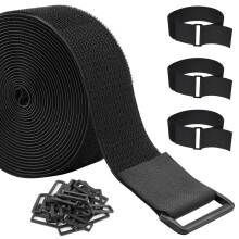 5m x 5cm Adjustable Cable Straps with 25 Buckles, Free Cut Length, Black Reusable Fastening Cable Ties, Hook and Loop Securing Strap for Cable Tidy