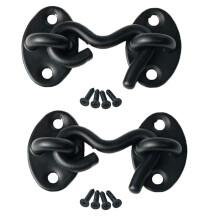 Mimhooy 2-Pack Hook & Eye Latch, 2-Inch Black, 50mm Stainless Steel for Gates, Windows, Shed, Garage, Barn