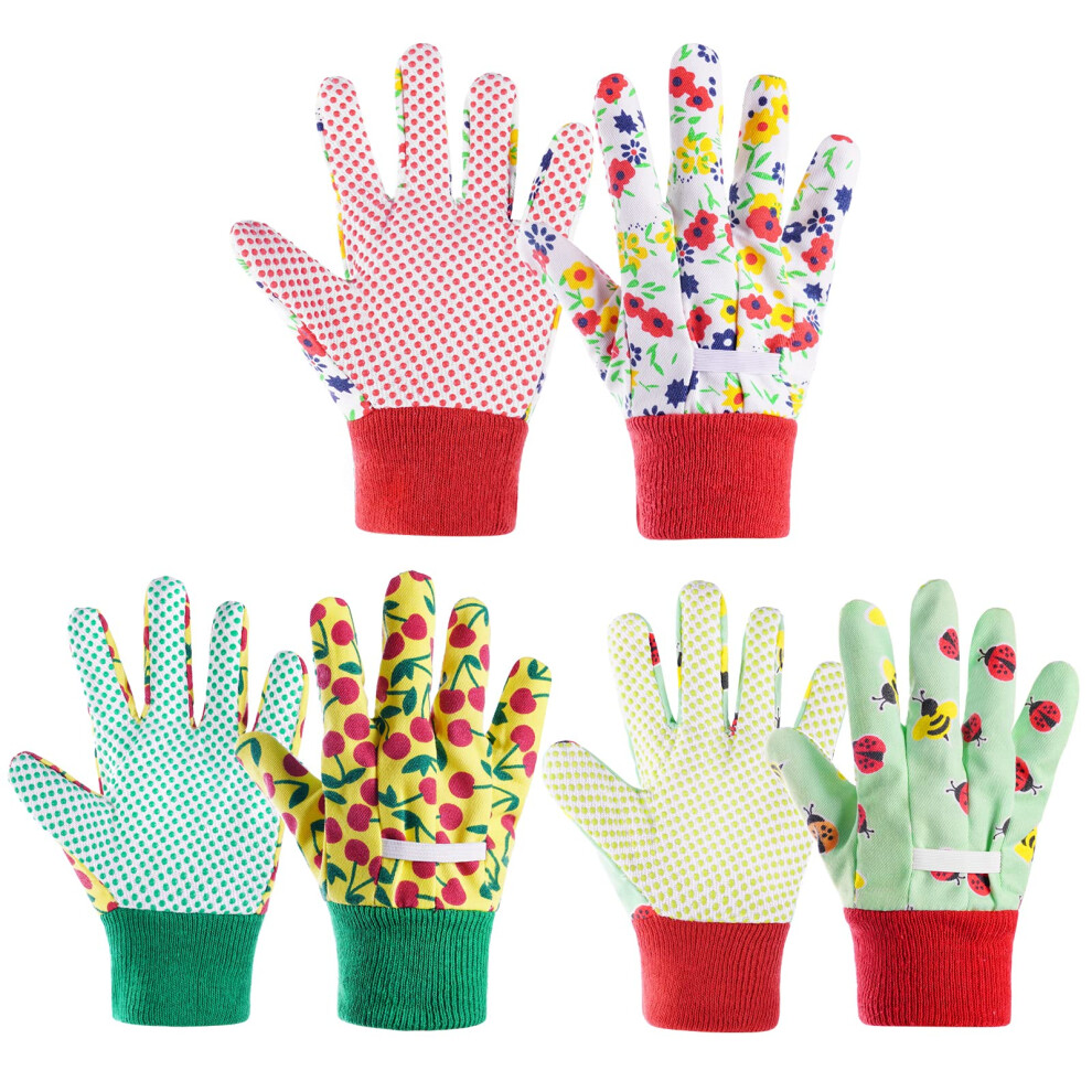Osdue 3 Pairs Of Gardening Gloves, Kids Safety Work Gloves, Gardening Gloves For Women With Soft Pvc Dots 5051226997518