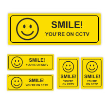5-PACK Smile You're On CCTV Stickers for Home or Commercial/Security Signs for Walls, Window