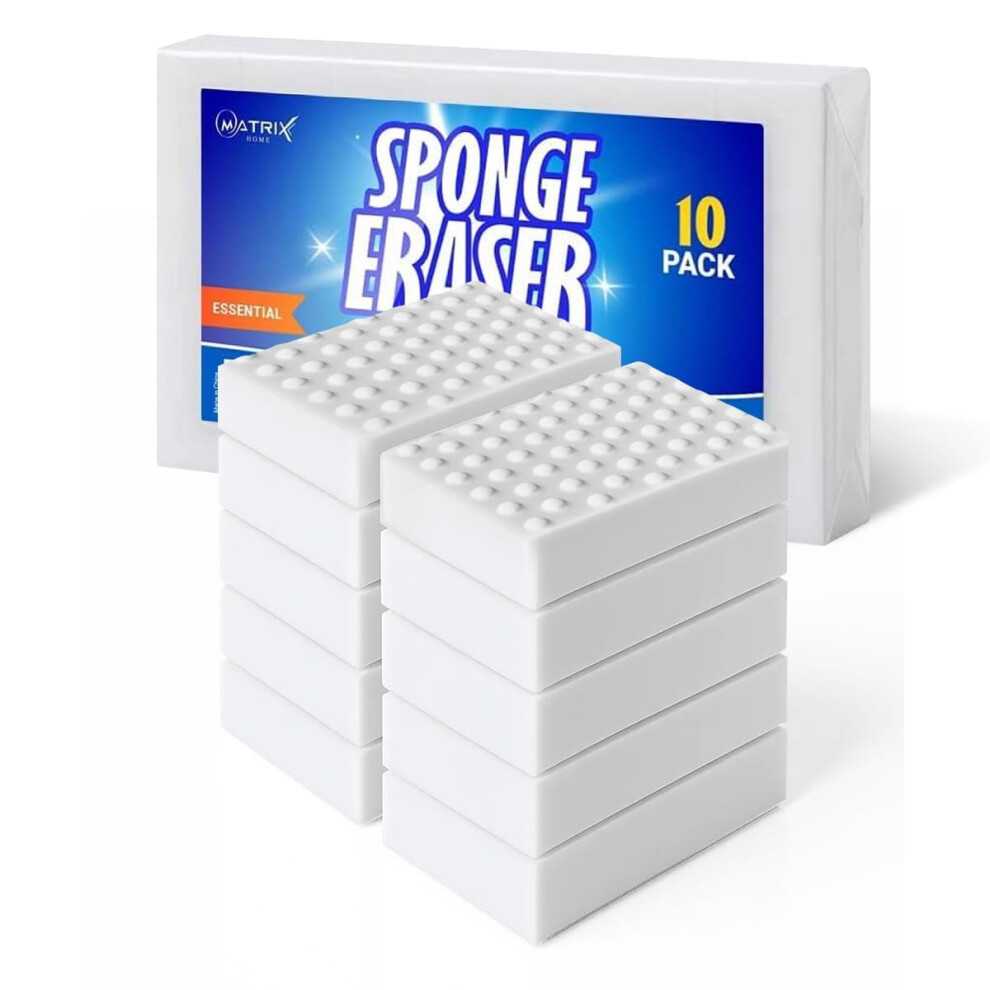 Magic Sponge Eraser Cleaning Pads 10 Pack - Extra Durable Melamine Foam For Walls, Kitchen, Bathroom, Shoes & Household Surfaces - Just Add Water 5051226887437