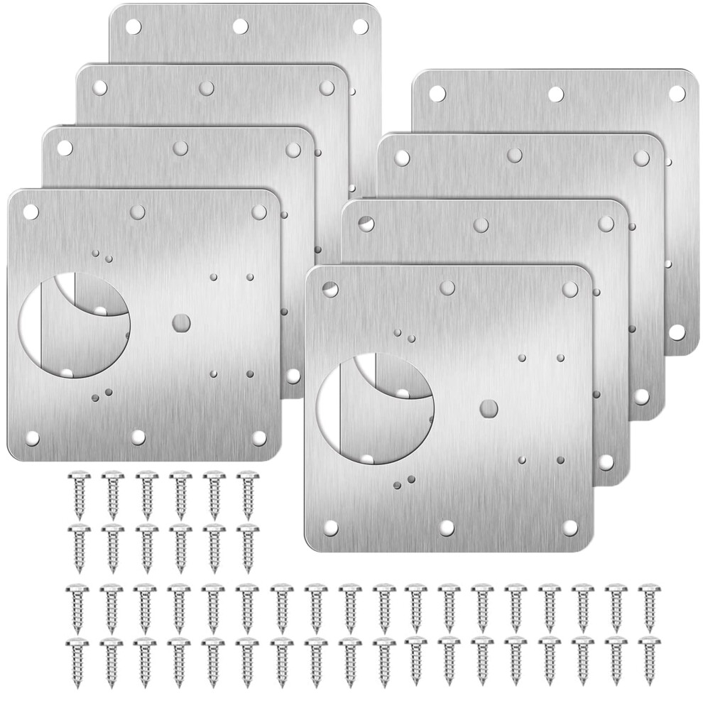 8Pcs Hinge Repair Plate, Cabinet Hinge Repair Plate With Holes, Stainless Steel Brackets With Customized Screws For Kitchen Cupboard Door Wardrobe 5051226992209