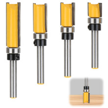 4 Pcs Flush Trim Router Bit Set 1/4 Inch Shank, Straight Pattern Router Bits with Bearing, Woodworking Template Cutter Tools for Edge Trimming, Milli