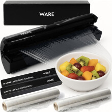 WARE Cling Film Dispenser + 2 Free 50m Rolls l Professional Quality | German-Engineered, PVC-Free l Eco Safe Cutting l Reduces Food and Plastic Waste
