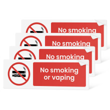 No Smoking or Vaping Signs | 4 Pack | 15 x 5cm | Self Adhesive Safety Signs | Gloss Finish