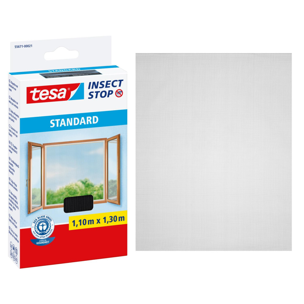 Tesa Insect Stop Hook & Loop Standard For Windows - Self Adhesive Window Fly Screen - Cut To Desired Size - In 110 Cm X 130 Cm Anthracite 1116809481106