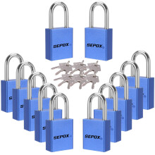 SEPOX 6-Pack Set 44MM Weatherproof Outdoor Padlock Keyed Alike, Heavy Duty Steel Lock Body with Blue Cover Water Risistant, Long Shakle