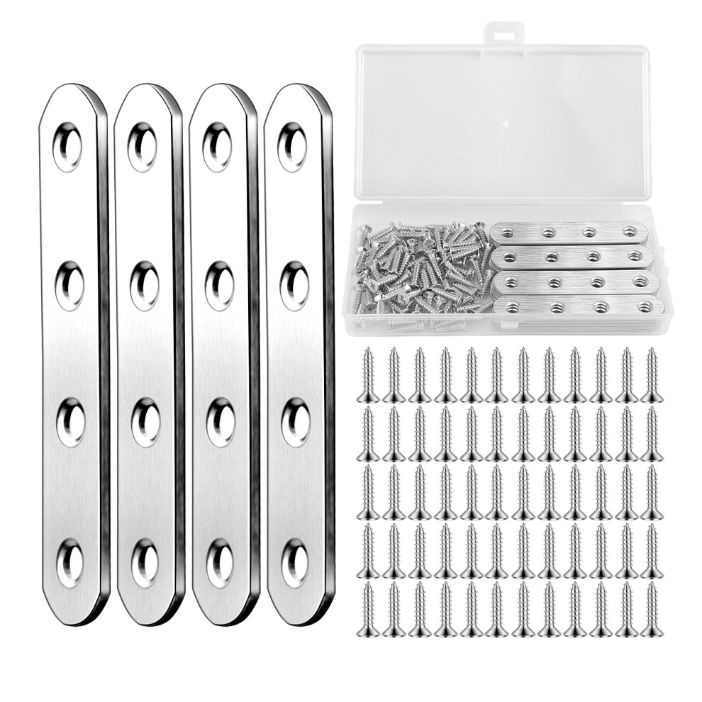 Flat Brackets For Wood Kit 20Pcs 78 16 1.75Mm Flat Joining Plates With 80 Screws Stainless Steel Mending Plates Metal Brackets For Wood For Repai 5008629576062