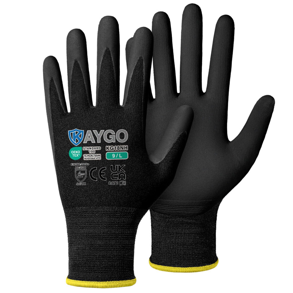 Kaygo Safety Work Gloves Microfoam Nitrile Coated 3 Pairs, Kg18n, Seamless Knit Nylon Glove With Abrasion And Oil Resistant Grip 5051226945496
