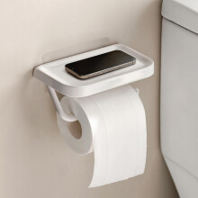 PAVSTINE Self Adhesive Toilet Roll Holder with Phone Shelf, ABS Multi-Functional Toilet Paper Holder