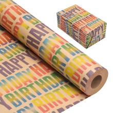 woric 25m x 43cm Birthday Wrapping Paper Roll, Colorful Happy Birthday Kraft Gift Wrapping Paper for Gift Wrap Men Women Girls Boys