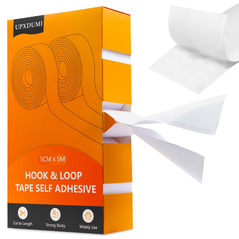 Upxdumi Hook And Loop Tape 50Mm X 5M Multipurpose Strong Self Adhesive Strips Heavy Duty Double Sided Sticky Back Roll Suitable For Home Carpet Sofa 5051226965685