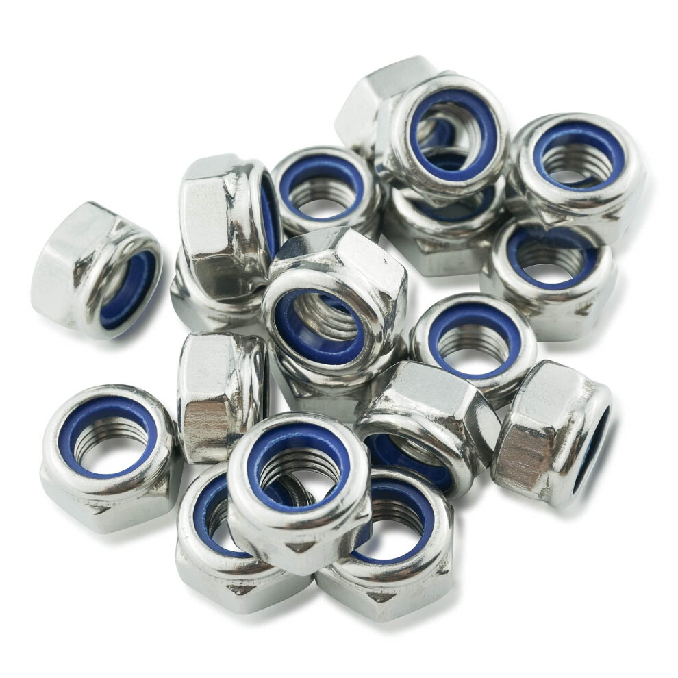M10 Nyloc Nuts, 10Mm Locking Nuts, (Pack Of 20) A2 304 Stainless Steel Hex Nut, Nylon Insert Lock Nut, Self-Locking For Bolts & Screws, Din 985 5004974130560
