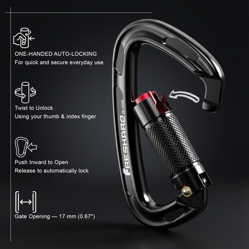 3pack Locking Climbing Carabiners-UIAA CE Certified 25kN Auto Locking 1
