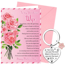 XINDY Wife Mothers Day Card, Happy Mothers Day Card for Wife from Husband, Mother's Day Keyring Gifts for Her with Envelope