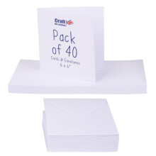 Craft UK, 40 Blank Cards and Envelopes for Card Making, 300gsm, Made in the UK, Lasting Quality, White, 6 x 6-Inch