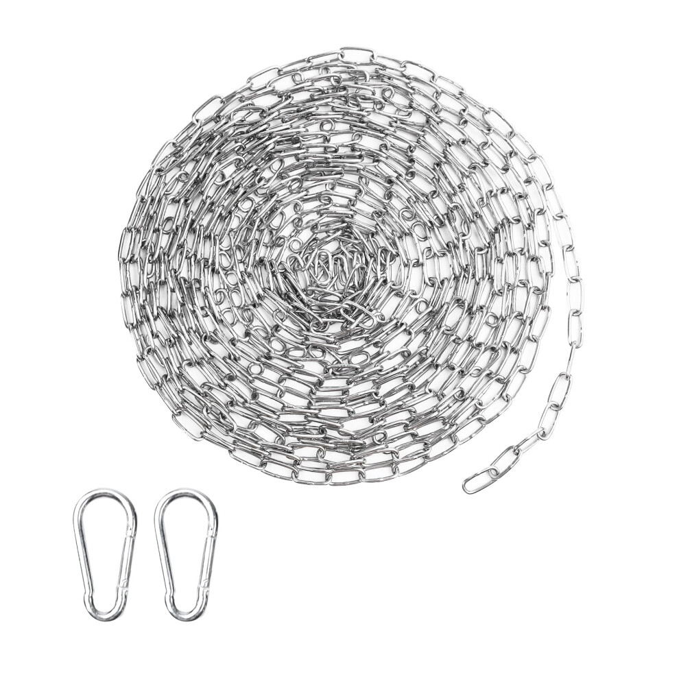 Long Chain 6M, 1.5Mm Stainless Steel Chain Link With Carabiner, Metal Cable Chain, Small Chains For Gate, Long Metal Chains For Fences, Garage Doors 5051226948435