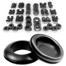 DSL Grommet Kit, 200pcs 18 Sizes Black Rubber Grommets for Holes Electrical Wire Gaskets Assortment for Cables, Wires, Hobs, Cars, Plugs