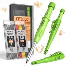 Nicpro CP3000 Carpenter Pencil with Sharpener, Mechanical Pencils Set with 19 Refills, Deep Hole Marker for Construction