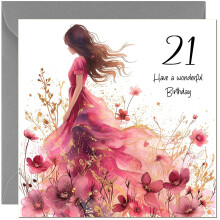 Beautiful 21st Birthday Card Female Elegant Girl - Special Birthday Card for 21 Year old woman twenty one, twenty first