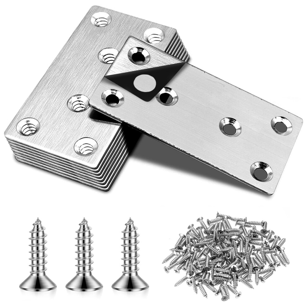 9 Pcs Flat Brackets For Wood, 80X40mm Heavy Duty Metal Joining Mending Plates With 54 M4 X 16Mm Screws, Metal Brackets For Wood Fixing, Timber Furnit 5002712528617