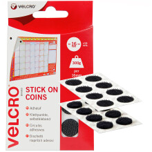 VELCRO Brand Stick On Coins, Hook & Loop Velcro Dots, Black 16mm, Set of 16