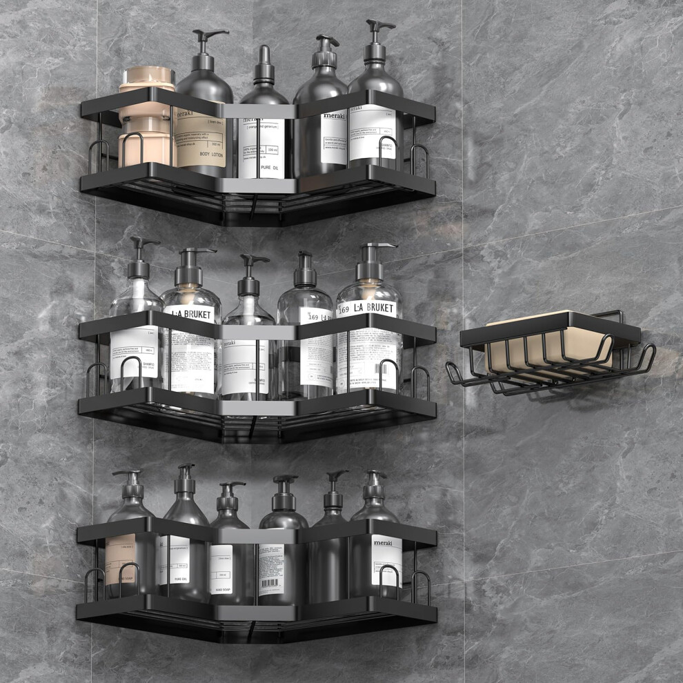Acemining Shower Caddy, 4 Pack Black (Sml+1) Bathroom Shelves, Adhesive Shelf Storage No Drilling, Carbon Steel Shower Organiser 5051226948060