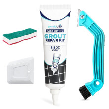 Grout - Ready Mixed Tile Grout with Sponge, Remover Saw and Scraper, Grout Reviver for Bathroom, Kitchen, Floor Tiles - 250 gr Bundle Set (White)