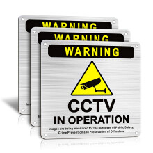 AHRLIC 3 Pack CCTV in Operation Sign with Self-Adhesive, 15cm x 5cm Aluminium Camera Warning Sign, Waterproof Outdoor CCTV Security Notice