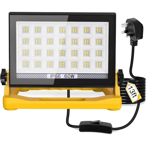 60W LED Work Light, 5400LM Job Site Lights with Handle, Plug in FloodLight with 13ft Wire & Switch