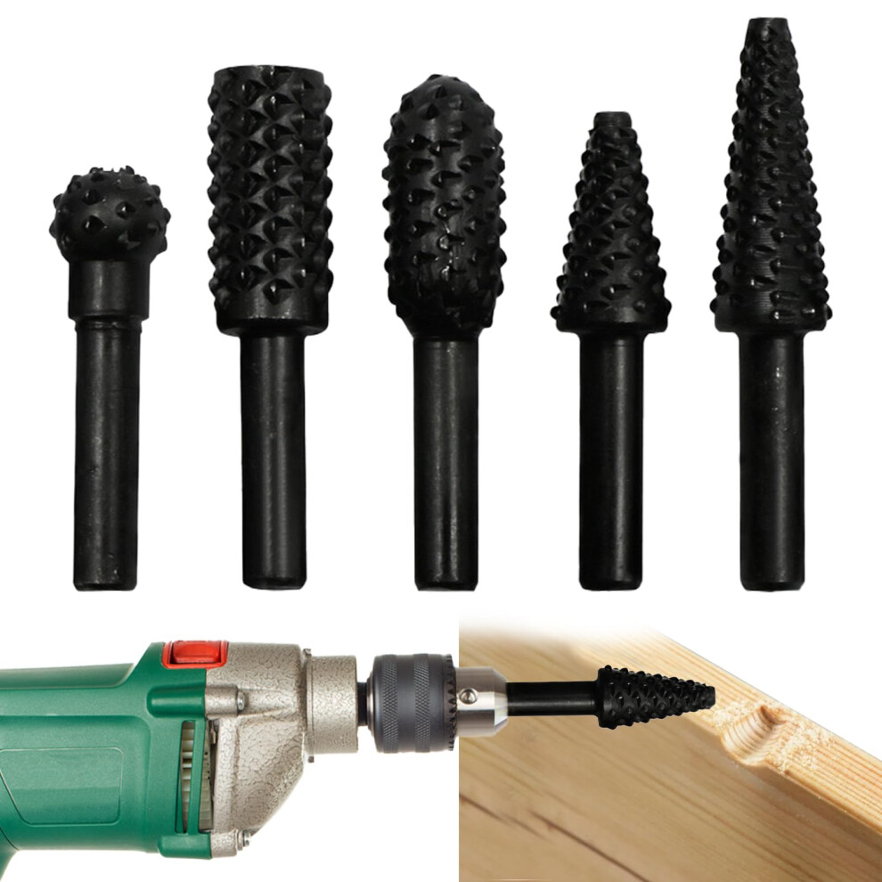 1/4" 6Mm Wood Carving Tools Woodworking Tools Rotary Burr Set Power Tools Wood Grinding Engraving Carving File Rasp Drill Bits Rotary Drill Burrs 5051226899218