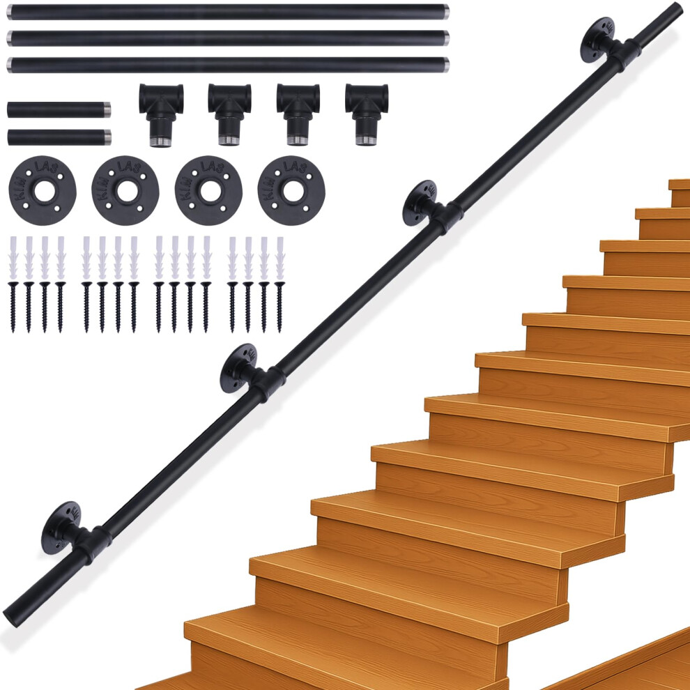 Xyxu Handrails For Stairs, 3M Black Banister Handrail Indoor Outdoor Hand Rails For Stairs 5051226968358