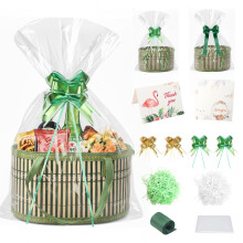 2 Set Hamper Baskets for Gifts Empty, Gift Baskets Empty, Woven Bamboo Storage Containers Sturdy Reusable Decorative Boxes for Christmas Birthday