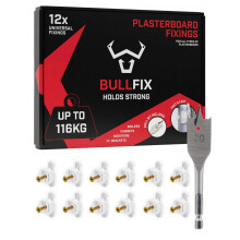 Bullfix Universal Plasterboard Fixings Heavy Duty - 12 Pack, Drywall Anchor for Dot & Dab, Stud & Hollow Cavity, Wall Anchor Kit with Screws