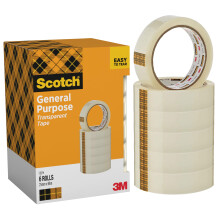 Scotch 508 Transparent Tape, Pack of 6 Rolls, 25 mm x 66 m - Strong and Sticky Tape for General Purpose Wrapping, Sealing and Mending - Cardboard Pac
