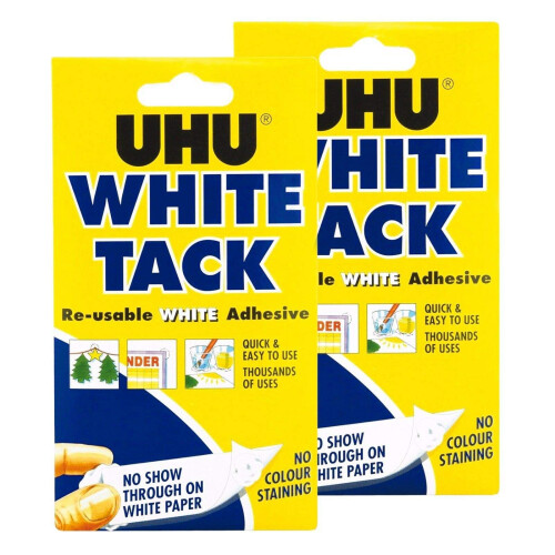 UHU White Tack Twin Pack - Sticky Reusable Adhesive Putty