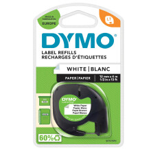 DYMO LetraTag Paper Labels | Authentic | 12 mm x 4 m Roll | Black Print on White | Self-Adhesive Multipurpose Labels for LetraTag Label Makers | Made