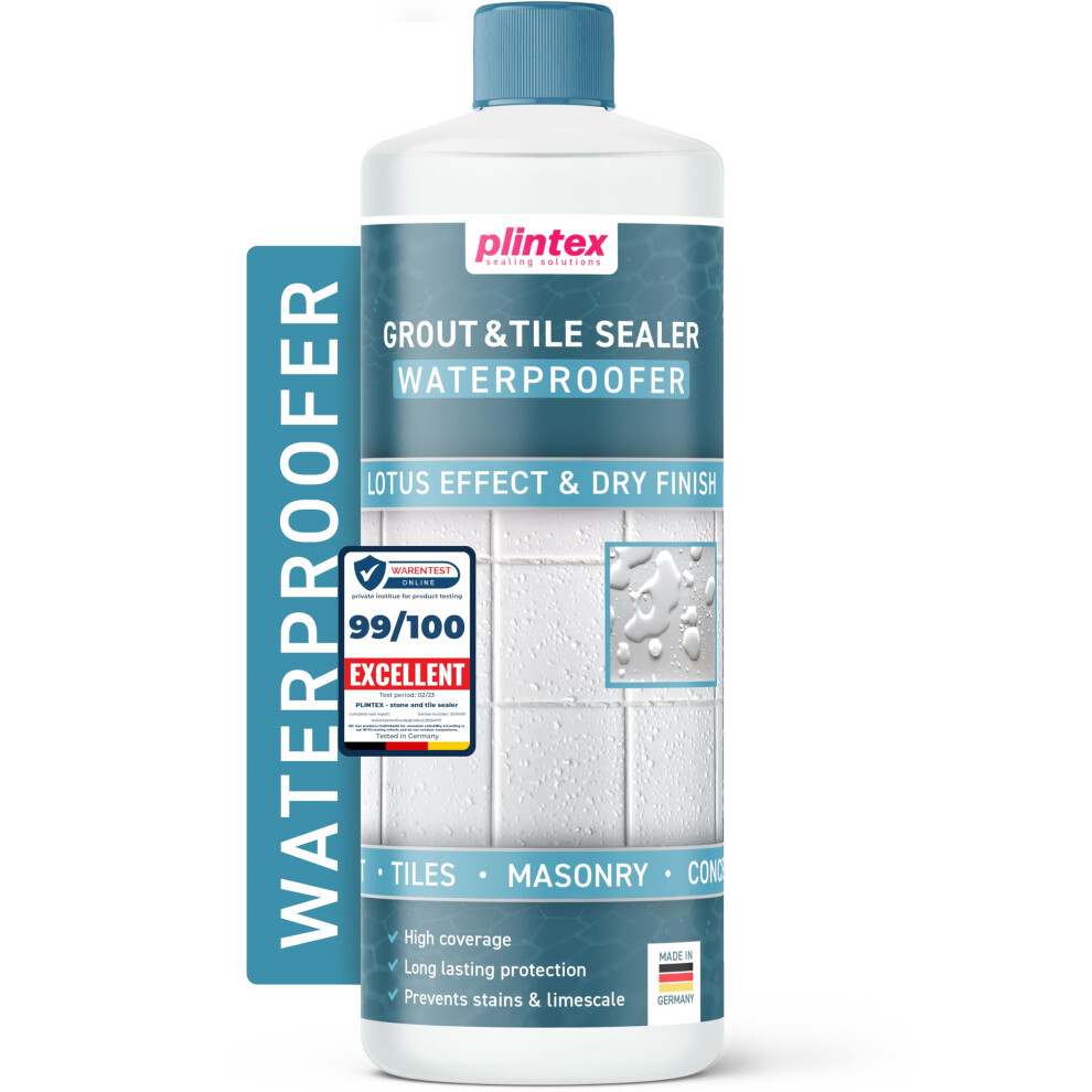 Plintex Grout & Tile Sealer 1L For Shower & Bathroom - Water-Based Sealant With Long-Lasting Lotus Effect - Grouting Protector Against Limescale & D 5000200206276