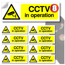 CCTV Signs self Adhesive Stickers x8 Self Adhesive Vinyl Stickers 15cmx5cm Waterproof Decal Set CCTV in Operation Outdoor & Indoor Use Made in UK by