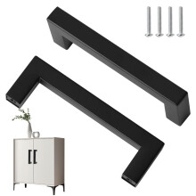 2 Pack Black Kitchen Cupboard Handles, Stainless Steel Cabinet Door Handles 96mm Hole Center T Bar Kitchen Pulls Square for Cabinets Cupboards