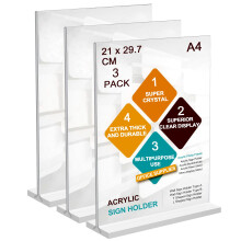 ROSSHINE A4 Menu Holders, 3pack Double Side Display Acrylic Sign Holder, A4 Clear Poster Holder Perspex Display Stand for Office School Home Restaura