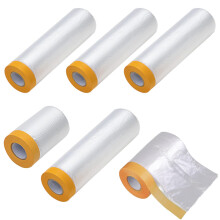 HRJZF 6 Pack Tape and Drape, Pre-Taped Masking Film for Automotive Painting and Decorating, Self-Adhesive Painting Drop Film, Plastic Dust Sheets