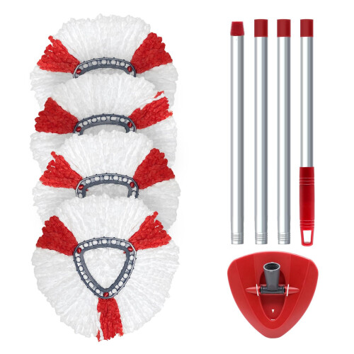 Spin Mop Replacement Se Compatible with Vileda Turbo Microfibre Mop: Height-Adjustable Handle, 4 Microfibre Pads & Rotating Base