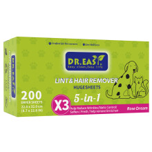 Dr.Easy LINT & HAIR REMOVER Pet HUGESHEETS with 3X Dryer Sheets, Rose Dream, 200 Count,PLANT&MINERAL-BASED FORMULA