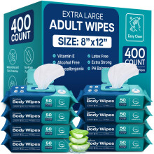 Wet Body Wipes for Adults Bathing No Rinse - Wet Wipes for Elderly 8" x 12" (400 count) Shower for Adults No Rinse