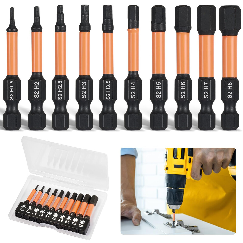 Bohoray 10 Pcs Hex Allen Key Drill Bit Set, Impact Hex Head Allen Wrench Set, S2 Steel Magnetic Hexagon Screwdriver Bit Set 5051226899720