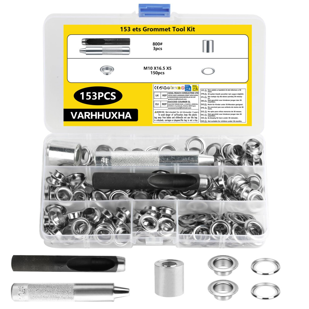 153 Set Grommet Tool Kit, Professional Eyelet Punch Kit 10Mm, Grommets Eyelets Punch Kit 5051226967344