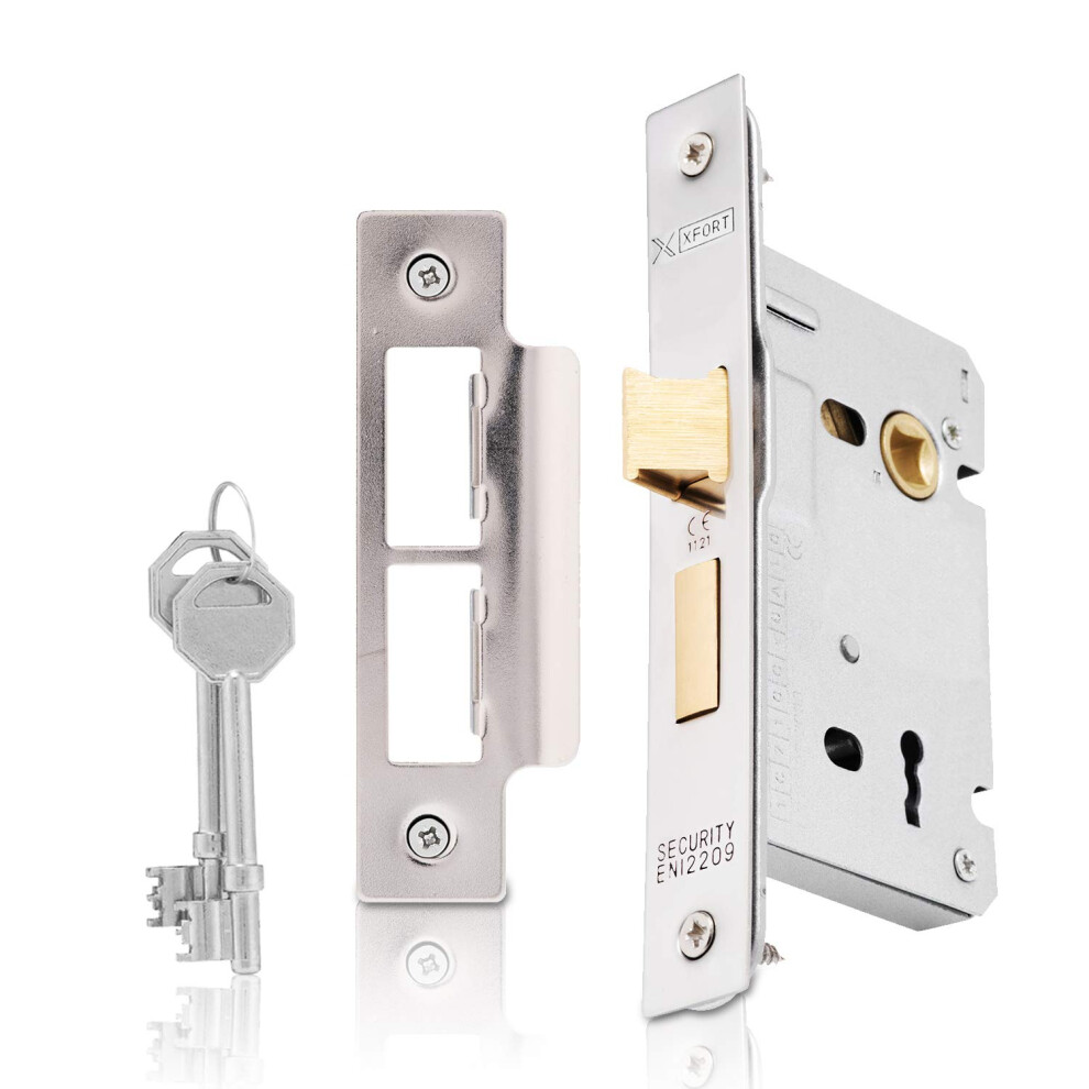 Xfort 3 Lever Polished Chrome Mortice Sashlock 65Mm, Door Lock With Key For Internal Doors, Ce Approved And Fire Rated Protection 5051226977299