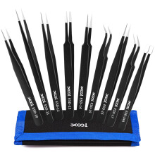 XOOL 9 PCS ESD Precision Tweezers Set, Anti Static Stainless Steel Tweezers Kit for Electronics, Soldering, Craft, Jewelry, Model Building