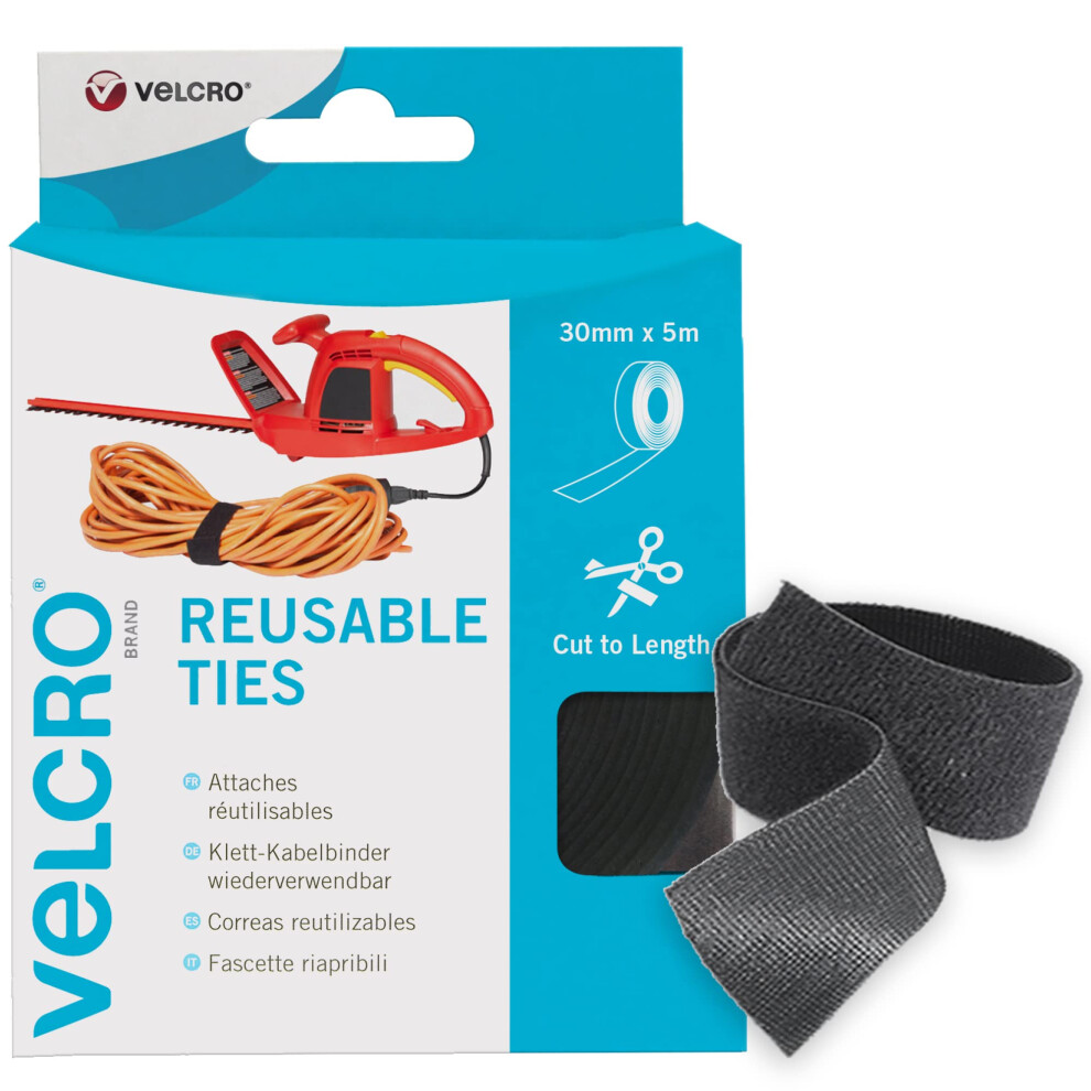 Velcro Brand One-Wrap Reusable Ties Multi-Purpose Ties Perfect Desk Accessories For Cable Management & Home Improvement Black 30Mm X 5M 5051226894718